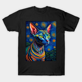 The Shpynx Cat in starry night T-Shirt